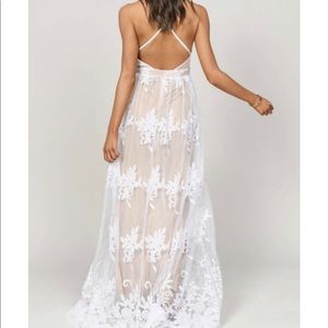 Lady Black Tie White on Nude Lace Maxi Dress